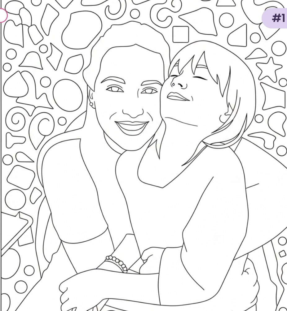 Mother and child enjoying a custom coloring page together - a heartwarming family moment at The Color Cozy