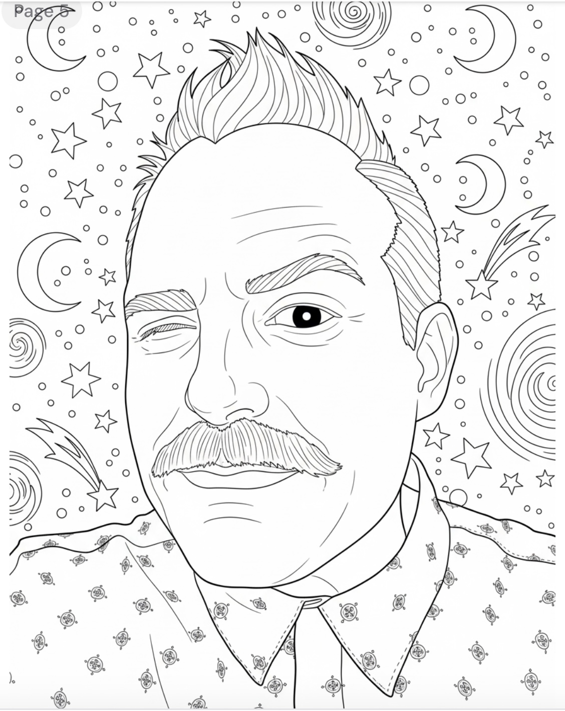 Man portrait converted to coloring page - showing realistic photo to line art transformation