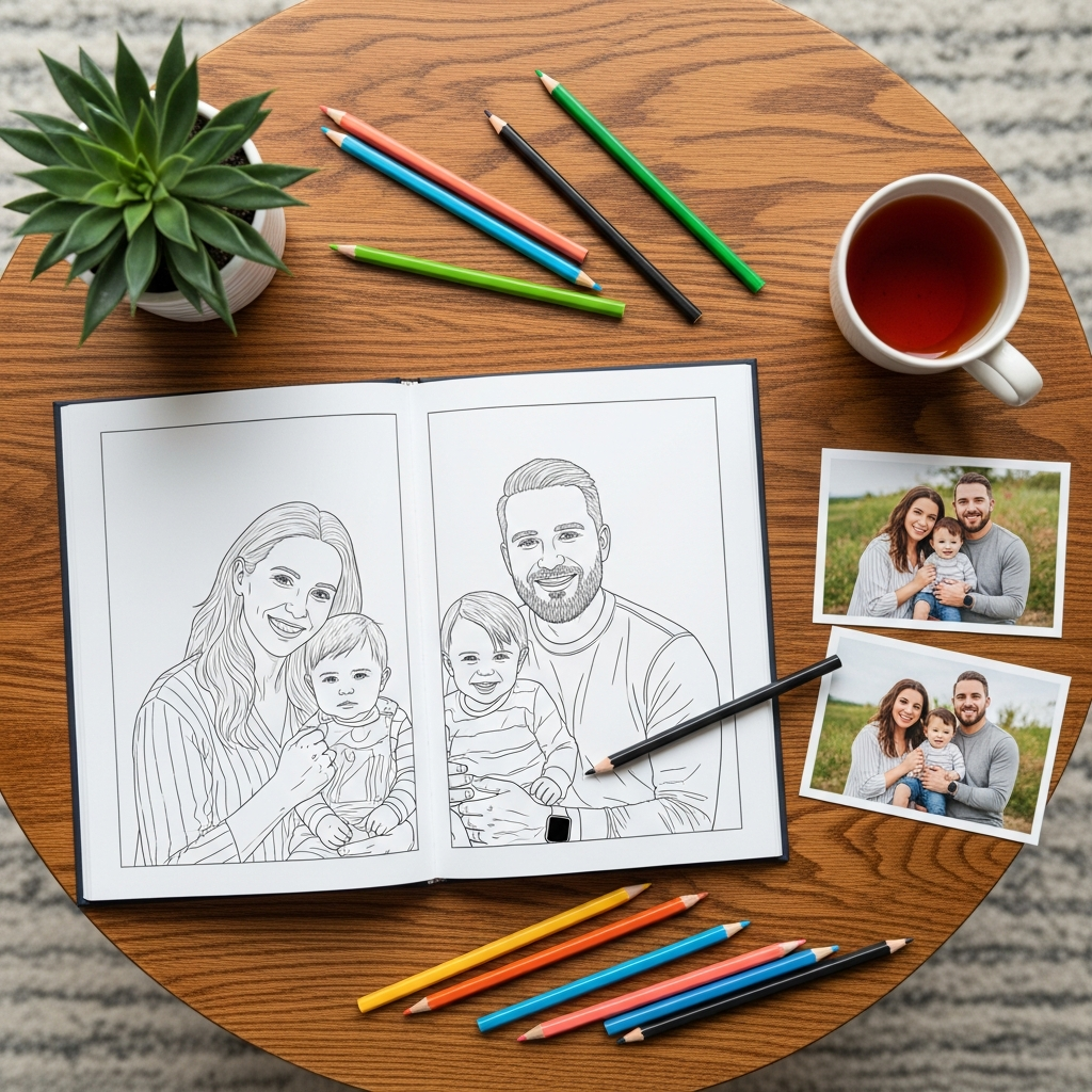 Custom Family Coloring Book - Turn your photos into coloring pages